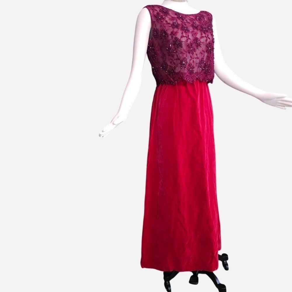 Red Velvet Maxi Skirt 1970s Slit Glamor Romantic Femme Fatale 70s Vintage